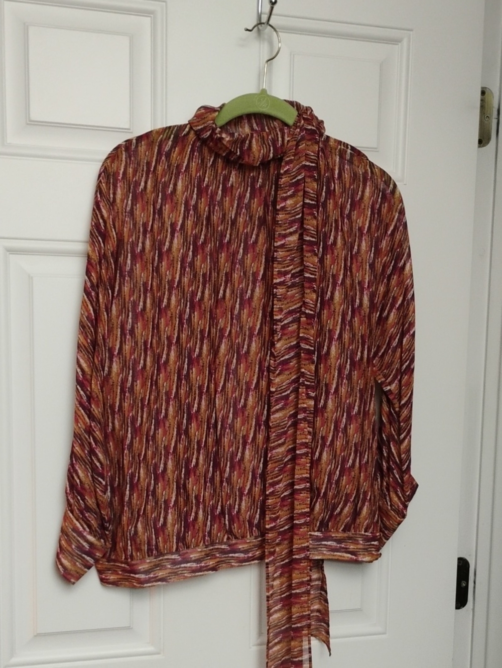 Jack Rogers Maroon Multi-Color Tie-Neck Blouse